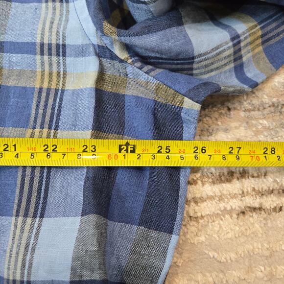 Men's Untuckit Tribuno Linen Long Sleeve Button Up Shirt Blue Yellow Plaid XL - Picture 6 of 7